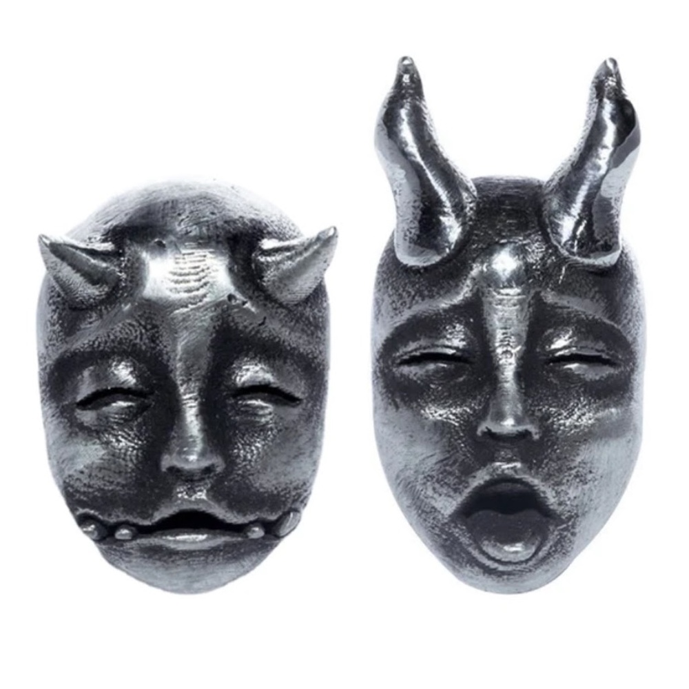 Pewter Look Goth Devil Mask Earrings
